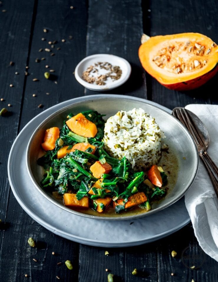 Kürbis-Spinatragout mit Pistazienreis · Eat this!