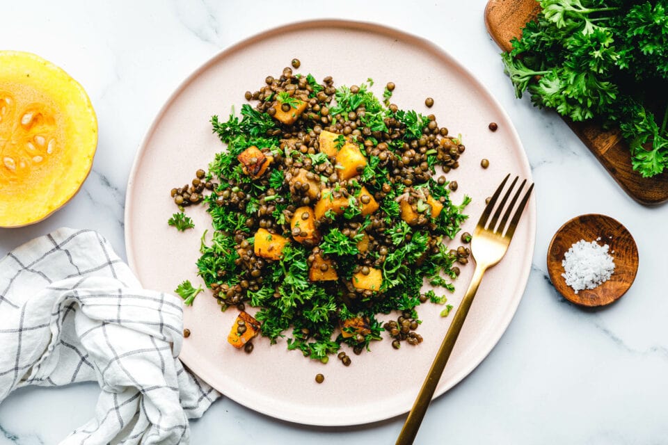 Kürbis-Linsen-Salat mit 5 Zutaten · Eat this! Foodblog • Vegane Rezept