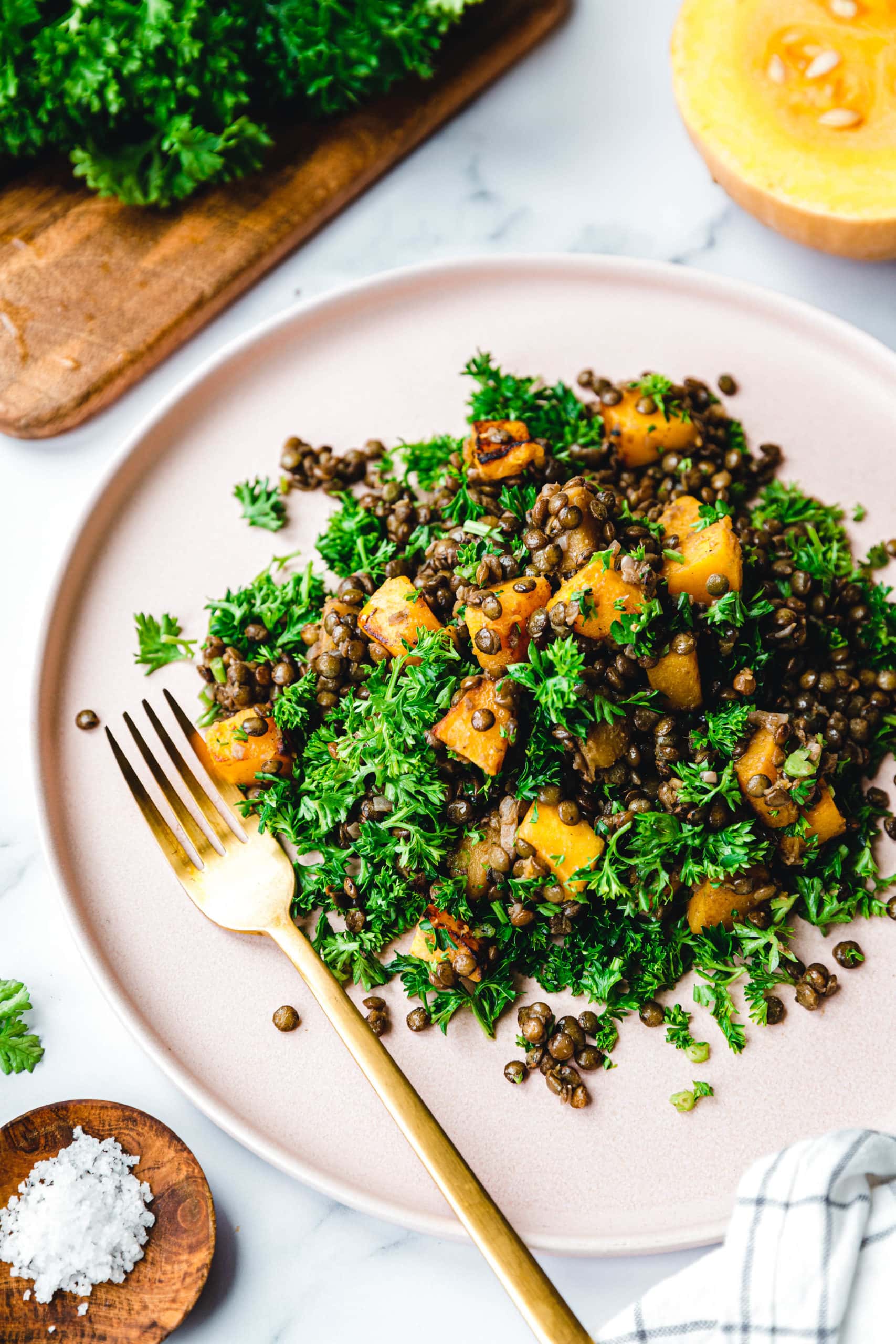 Kürbis-Linsen-Salat mit 5 Zutaten · Eat this! Foodblog • Vegane Rezept