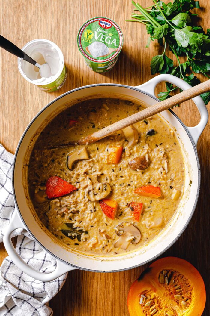 Wildreissuppe mit Kürbis & Pilzen