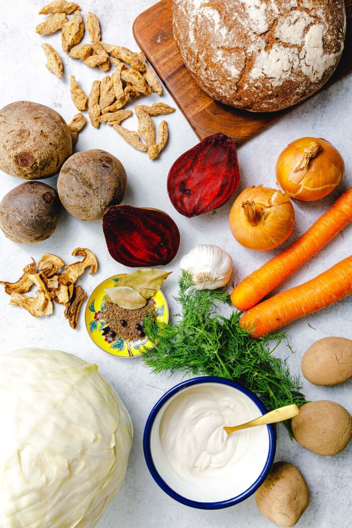 Zutaten für veganen Borschtsch