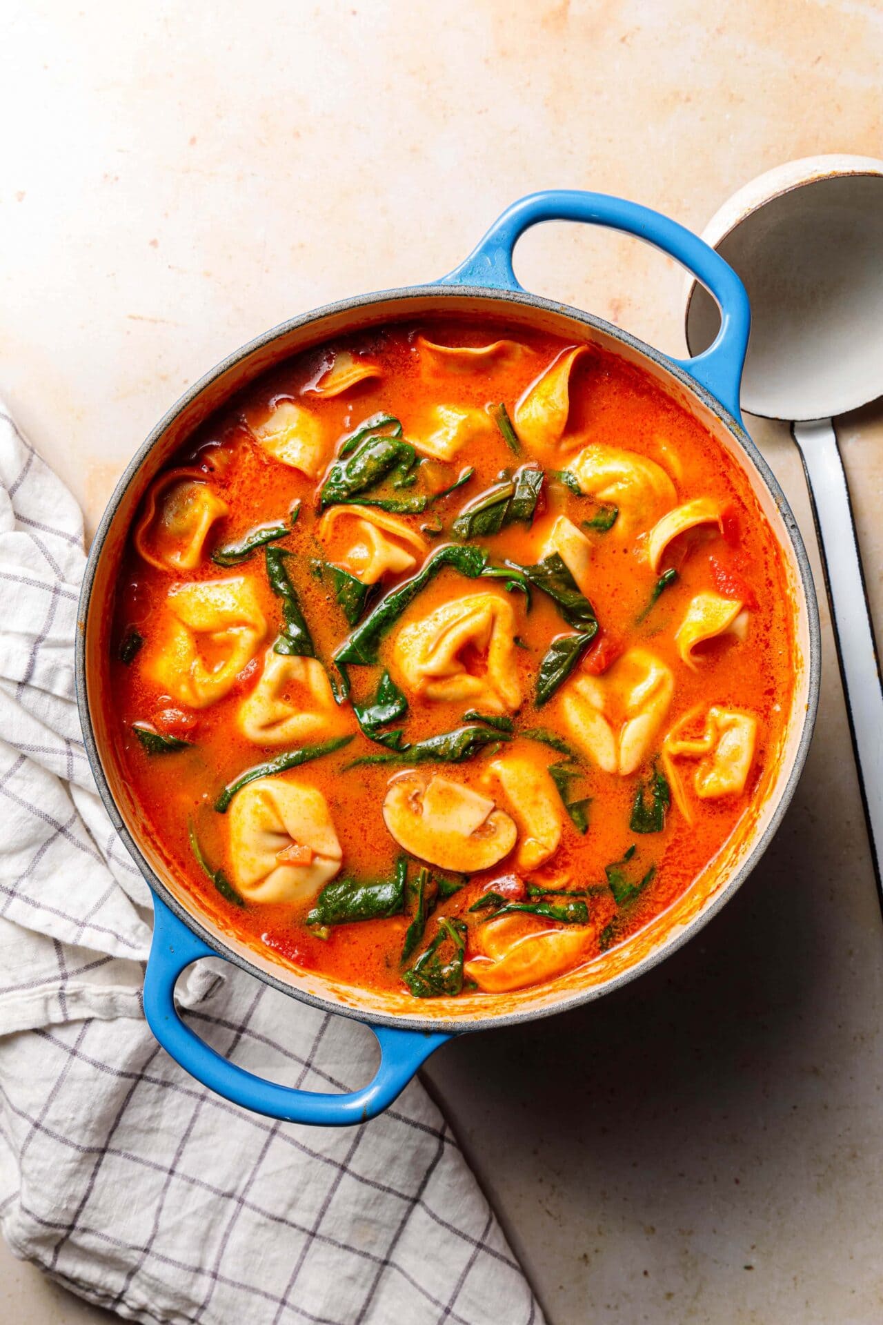 Vegane Tortellinisuppe mit Spinat &amp; Champignons · Eat this!