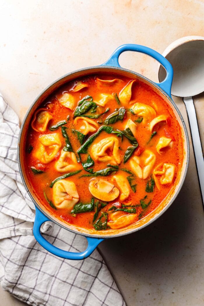 Vegane Tortellinisuppe mit Spinat & Champignons