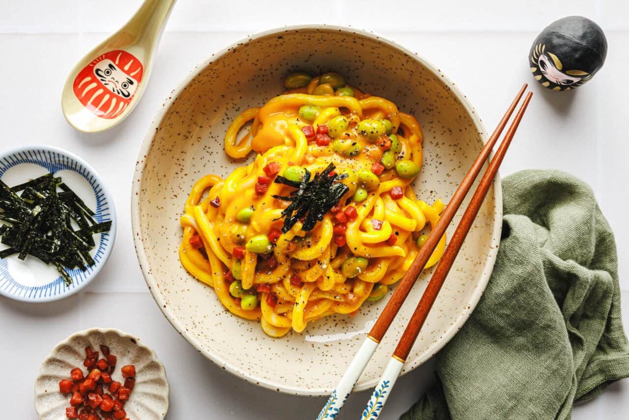 Vegane Udon-Carbonara